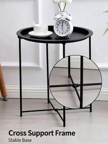 Nordic Style Round Iron Metal Side Table, Detachable Nightstand Cabinet, Folding Round Decorative Table, Modern Minimalist Small Coffee Table With Foldable Table Legs, Suitable For Living Room And Bedroom, Outdoor Garden Side Coffee Table - Multicolor - View 5
