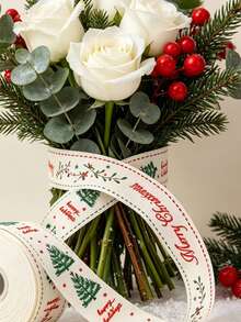 25mm Christmas Decorative Ribbon, Polyester Satin Decorative Tape, Suitable For Gift Box Packaging, Bows, Gift Wrapping, Bouquet Wrapping, DIY Handmade Decoration, Merry Christmas Gift Wrapping - Multicolor - View 10