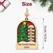 Custom Family Name Wooden Christmas Ornament, Personalized 2-5 Names Tree Decoration, Customized Xmas Keepsake Gift, Customizable Holiday Hanging Ornament For Family Parents Grandparents - Style B - View 2