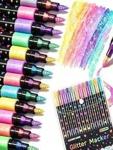 24/48 Colors Dual-Tip Glitter Pens With Quick-Drying Ink - Fine Tip, Suitable For Scrapbooking, Card Making, Journaling, 24 Colors Dual-Tip Glitter Marker Pens Set For S, Artists And Crafts, Back To School, Other Party Favors - Upgraded - View 2