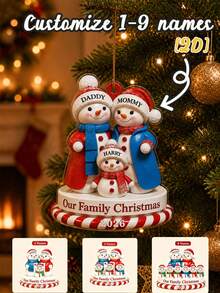Custom Christmas Snowman Ornament, Personalized 1-9 Names Family Decor, Customized Xmas Keepsake Gift, Customizable Tree Hanging Ornament For Family Christmas Party Decorations - Style F - View 1