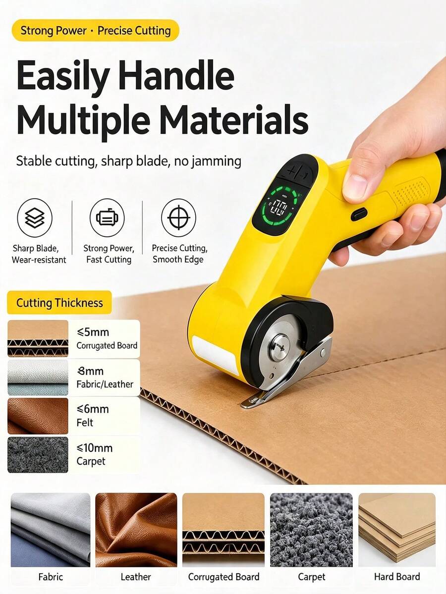 Portable Rechargeable Electric Rotary Cutter With Alloy Sharp Blade, Fabric Cutting Machine For DIY Sewing, Leather, Corrugated Board, Carpet, Clothing, Home And Studio Use - Multicolor - View 1
