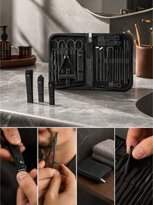 VCHOSE 26-In-1 Professional Men's Manicure Set - 26 Pieces, Stainless Steel Nail Care Tools With Luxury Travel Storage Box, Gift For Husband, Boyfriend, Parents, Black/Brown - Multicolor - View 5