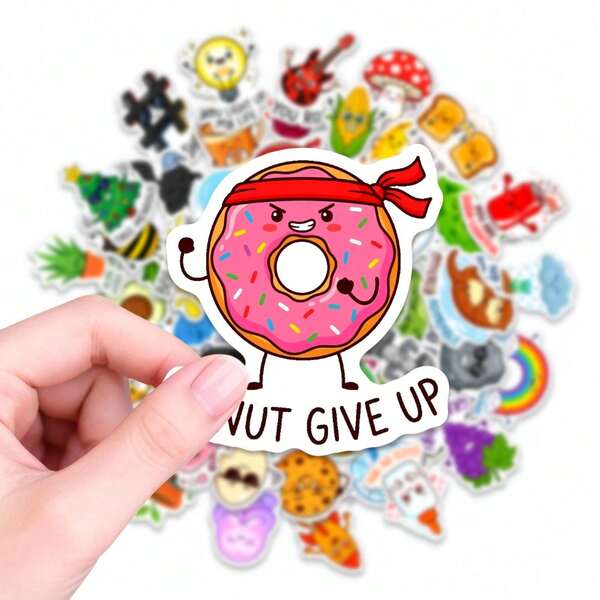 50pcs Cute Inspirational Cartoon Stickers - Funny Pun Stickers, Multi-Purpose Stickers Suitable For Planners, Luggage, Water Bottles, Etc. | Vibrant Character Designs For Students, Remote Workers And Decor Enthusiasts | Easy To Apply Stickers To Personalize Electronics, Stationery And Gear | Lively Life Scenes Like Food, Nature And Music Add Charm To Your Belongings