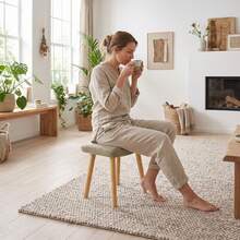 Goeurvant Scandinavian Minimalist Nursery Rocking Chair And Accent Armchair With Footstool Textured Fabric Sand Ergonomic High Wide Back Thick Padding Non Slip Pads For Relaxing Breastfeeding Living Room And Nursery - Sand Textured Fabric - View 3