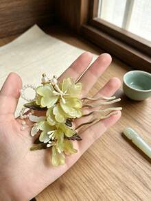 1pc Flower Hair Pin U-Shaped Hair Stick New Chinese Style Twisted Flower Hair Comb Hair Accessory For Updo, Hanfu Cheongsam Hair Accessory - Multicolor - View 4