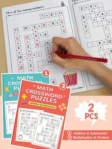 32 Pages Kids Math Puzzles Practice, Fill In The Blanks Within 20, Mental Math Addition Subtraction Multiplication Division, Brain Training Activity With Answer Key, Preschool Kindergarten Homeschool Learning Tool, Educational School Supplies - Multicolor - View 9