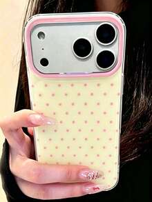 Cute Pink Polka Dot Pattern Glossy Jelly Phone Case, Compatible With IPhone 17 Pro Max 16 Pro Max 17 16 15 14 13 12 Pro Max 11, Cute Shockproof Soft Back Cover - Yellow Pink - View 1