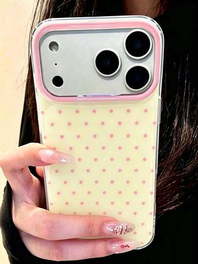 Cute Pink Polka Dot Pattern Glossy Jelly Phone Case, Compatible With IPhone 17 Pro Max 16 Pro Max 17 16 15 14 13 12 Pro Max 11, Cute Shockproof Soft Back Cover