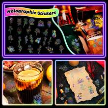 TOOUEE 100 PCS Vintage Flower Plant Theme Holographic Stickers, Transparent PET Waterproof Decals Stickers ,Unique Shining Designs For Scrapbooking Journaling Water Bottle DIY Handcraft Decoration - Multicolor - View 8