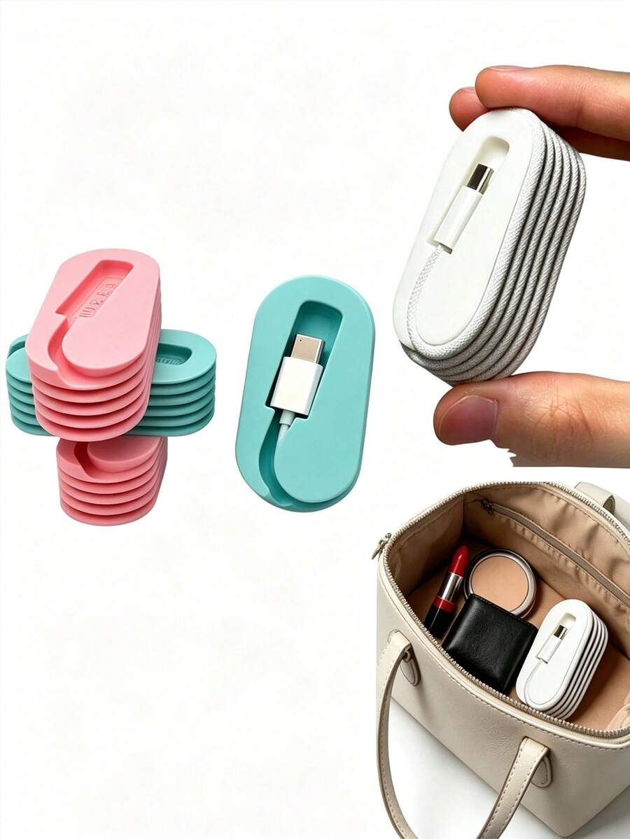 1/2pcs Portable Phone Charging Cable Organizer, Anti-Tangle, Suitable For Desktop And Travel, Compatible With Apple 1m USB-C Cables, Perfect Data Cable Management, Especially Suitable For Users Who Love C-To-C Braided Cables - Multicolor - View 1