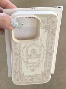 1pc White Leather Texture Minimalist Personalized Lolita Lace Rabbit Pattern Phone Case, Compatible With IPhone 16 Pro Max/17/16/15/14 Plus/13/12/11/Air And Series - Multicolor - View 2