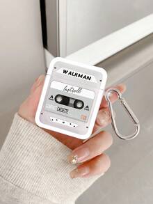 1件復古Walkman卡帶圖案藍牙耳機保護殼，復古卡式錄音機印花設計，附銀色耳機殼掛鉤，全包防摔透明軟殼，適合情人節、復活節、母親節、感恩節、聖誕節、新年、生日、返校季送禮；相容耳機1/2/3/4/Pro/Pro2/Pro3/Pro4，Ins復古數位配件，送給她的禮物，送給他的禮物 - 彩色 - 查看 2