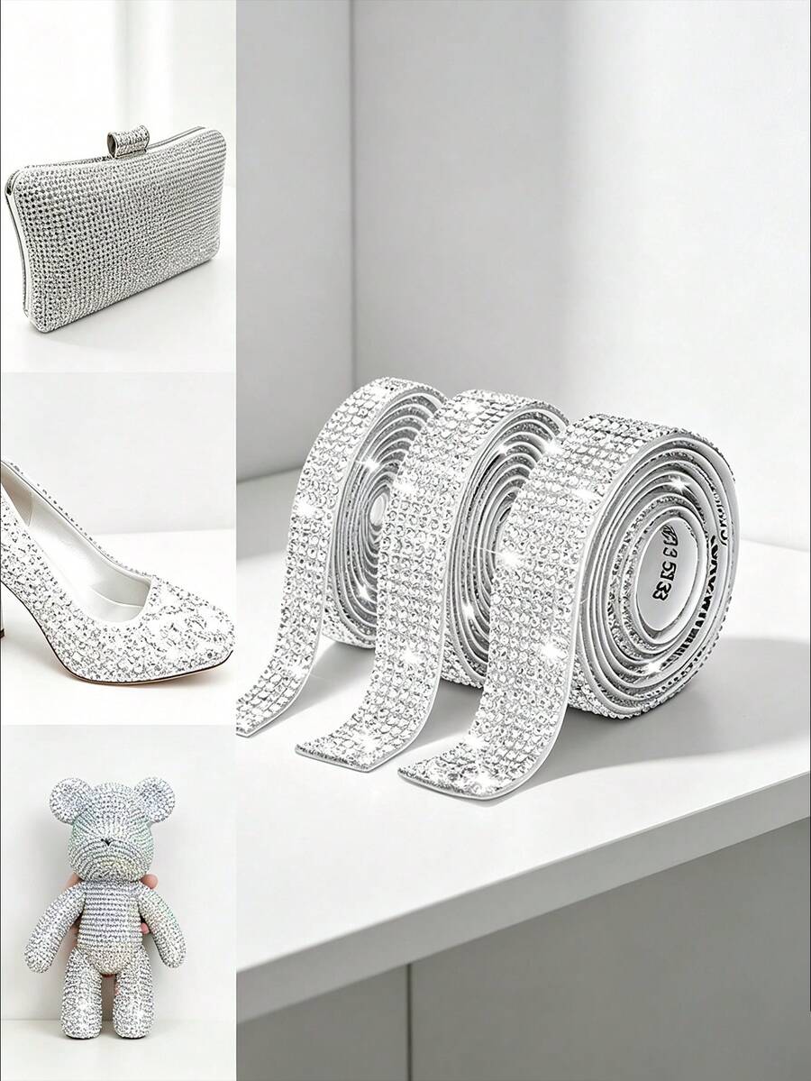 3 Rolls DIY Rhinestone Decorative Strips, Self-Adhesive Rhinestone Decorative Strips, Using Shiny Diamond Sticker Strips, Suitable For Crafts, Wedding And Party Decoration, As Well As Mirror And Car Phone Decoration.