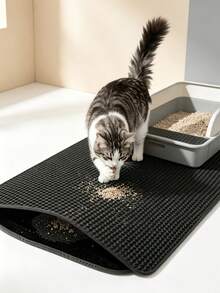 Double Layer Honeycomb EVA Cat Litter Mat, Waterproof Anti-Splash Anti-Leak Cat Litter Collection Mat, Cat Supplies, Comes With Pet Hair Roller - Multicolor - View 7