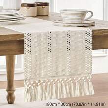 Khăn trải bàn phong cách Bohemian đan rỗng có tua rua, màu kem be macrame, trang trí mộc mạc kiểu nông trang cho bàn ăn - Màu trắng - Xem 14