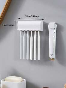 1pc Bathroom Toothbrush Holder, Multi-Function Adhesive Toothbrush Storage Rack With Cover, Holds 2/6 Toothbrushes, Bathroom Accessory, Back To School Season - White - View 11