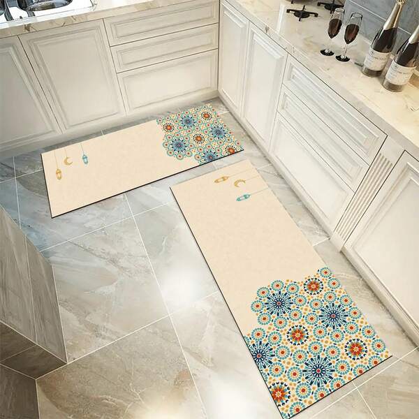 Bohemian Style Kitchen Floor Mat Silicone Rug, Absorbent Non-Slip Mat, All-Season Quick-Dry Bathroom Rug, Room Decor, Indoor Multi-Function Foot Mat, Laundry Room Door Mat