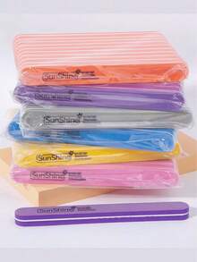 5/10/20/50pcs Oval Long Nail File Set, 0.47 Inch Thick, Suitable For Gel Nails, Washable Sponge, Double-Sided 100/180 Grit Polishing - Multicolor - View 1