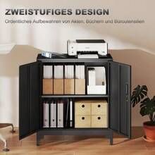 Metal Office Cabinet, Lockable Doors, Office Chest Of Drawers, 2-Tier Design, Black - Black - View 4