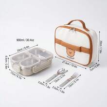 900ML 304 Stainless Steel Lunch Box With Cute Cartoon Pattern, Avoid Food Mixing, Microwave Bento Box With 3 Compartments, Portable Leak-Proof Lunch Container, Fruit Salad Food Storage Container, Meal Prep Box For Student Adult Use In School, Office - Multicolor - View 21