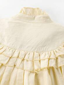 Elegant French-Style Blouse With Ruffle Trim, Ribbon Bow, Lantern Sleeves, Korean-Inspired Shirt For Early Spring, Travel, Casual And Vacation - Apricot - View 8