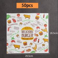 50/100 tờ giấy gói thực phẩm hamburger sandwich, giấy chống thấm dầu cho bánh cuộn hamburger, giấy gói, giấy lót chống thấm dầu cho bánh ngọt và bánh mì, giấy nướng không dính cho nhà bếp và dịch vụ ăn uống, đồ dùng thiết yếu cho nhà bếp và nhà hàng - Nhiều màu - Xem 12