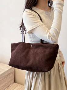 Nicekee Casual Simple Solid Color Large Capacity Handbag, Versatile, Personalized And Fashionable Shoulder Bag, Suitable For Commuting Shopping Travel - Coffee Brown - View 3