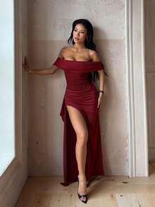夏季亮片洋裝，奢華晚禮服，適合婚禮、優雅派對、度假穿著，適用於女性，海灘、返校、生日 - 酒紅色 - 查看 2