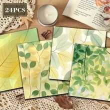 24 Sheets Fresh Leaf Scrapbook Paper, 6-Inch Square Non-Repeating, Transparent Green Leaf Vein Botanical Background Paper, Junk Journal Collage Decorative Paper, DIY Handmade Card Creation, Mori Style Handmade Small Gifts - Square - View 3