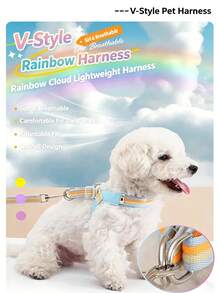 2pcs Rainbow Dog V-Shaped Harness Set, Adjustable Y-Shaped Harness With Leash, Comfortable Neck Protection, Suitable For Medium And Small Dogs For Daily Walking And Training, Prevents Pet Escape, Small Dog Harness, Medium Dog Harness, Harness + Leash - Multicolor - View 2