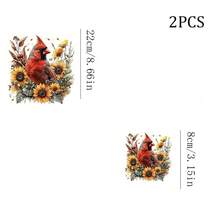 1/2/3pcs Cardinal Bird Sunflower Floral Heat Transfer Iron-On Patch, Autumn Flower Bird Plant Iron-On Sticker DIY Decoration For T-Shirt, Hoodie, Pillow, Fabric Bag - Multicolor - View 9