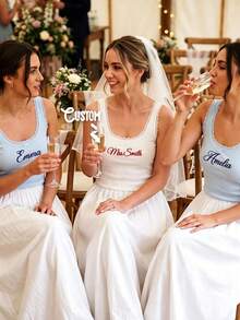 Personalized Embroidered Lace Tank Top, Custom Embroidery Modal Tank Bridal Shower Gift, Engagement Gift Bachelorette Party, New Mrs. Tank - Multicolor - View 5