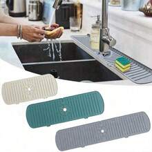 1pc Drain Mat, Sink Faucet Splash Guard, Silicone Drain Mat, Waterproof Drying Mat, Non-Slip Faucet Handle Drip Collection Tray For Kitchen And Bathroom Countertops - Kitchen, Bathroom, Farmhouse Sink Protection Mat - Multicolor - View 3