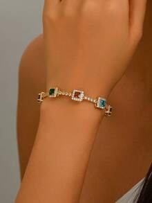 Colorful Square Zirconia Bracelet Mosaic Square Diamond Bracelet Random Multi-Color Bracelet Exquisite Layered Bracelet Date Daily Birthday Gift For Girlfriend Best Friend - Multicolor - View 1