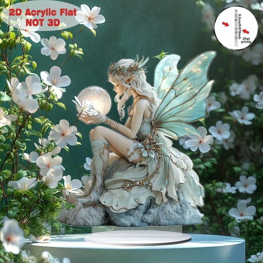 2D Acrylic Fairy Decorative Ornament, Multi-Functional Fantasy Statue, Suitable For Home, Cafe, Office Desk, Unique Gift Idea - A - View 1