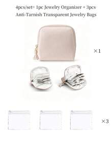 4pcs/Set Travel Jewelry Storage Box, Includes 3 Anti-Oxidation Jewelry Storage Bags, Small Jewelry Storage Bag With Compartments, Suitable For Women Travel, Can Store Necklaces, Earrings, Bracelets, Suitable As A Gift For Mom And Friends, Random Style - Multicolor - View 12