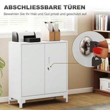 Metal Office Cabinet, Lockable Doors, Office Chest Of Drawers, 2-Tier Design, Black - White - View 5