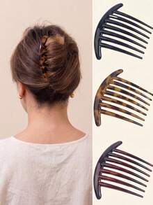 3/1pc French Hair Comb, Hair Clip, Universal, Women's Bun Styling Tool, INS Style, All-Season Essential, Commute/Date/Daily Fashion Hair Accessory, Bun Extender, Hair Styling Accessory, Hair Styling Tool, Travel Essential, Mini Essential - Multicolor - View 10