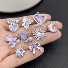 5/20pcs Silvery Plated Purple Rhinestone Charms Dolphin Shell Star Heart Butterfly Owl Pendant For DIY Necklace Earring Jewelry Making Findings - Mauve Purple - View 3