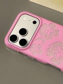 Ins Style Silver Rhinestone Hibiscus Flower Phone Case Compatible With Apple 17 Pro Max, 17 New, 16 Pro Max, 15 Pro, 16 Pro, 15, 17 Pro, Full Coverage Protective Cover, Girly Elegant Minimalist Design - Multicolor - View 2
