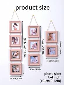1pc Pink Hanging Photo Frame, Suitable For Displaying Mother And Baby Commemorative Photos, Decorative Frame For Displaying Multiple 4x4 Inch Square Photos, Creative Wall Decor For Baby Room, Storage And Display Of Children's Commemorative Photos, Single Frame Without Photos - Multicolor - View 6