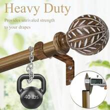 Wood Curtain Rod, Heavy Duty Adjustable, Fits 66-120" Windows - Wood Grain - View 3