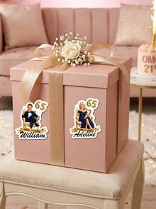 10/20/40pc Custom Photo & Text Milestone Birthday Die Cut Stickers, Personalized Name Age Face Cutout Stickers, Elegant Gold Ribbon Throne Chair Adult Birthday Party Favor Decals - Multicolor - View 4