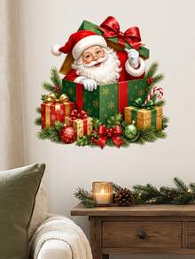 1pc Christmas Gift Box Wall Sticker, Santa Claus & Reindeer Surprise Gift Box Decoration Decal With Christmas Ornaments Holly Leaves Candy Cane And Holiday Present Design Self-Adhesive PVC Removable Waterproof Wall Sticker For Christmas Home Decor - Christmas Fun Wall Stickers - View 10
