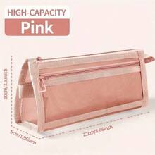 1pc Large Capacity Mesh Pencil Case, Multifunctional Portable Double Layer Pencil Bag, Cute Transparent Stationery Storage Bag, Travel Toiletry Bag, With Spacious Zipper Design, Convenient For Organizing School Supplies And Cosmetics - Multicolor - View 7