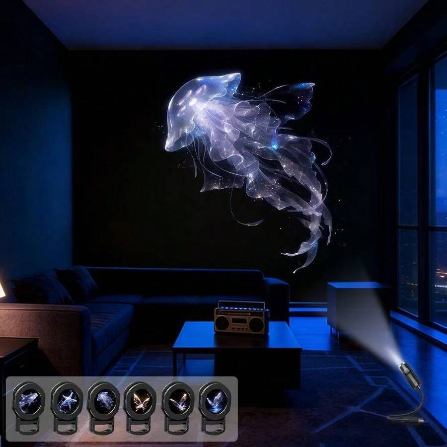 6 Patterns Projection Atmosphere Night Light: Butterfly, Starfish, Jellyfish, Whale Patterns Bedroom Romantic Projection Patterns Home Shoot Big Pictures - 6 Ocean Butterfly Patterns + Light - View 1