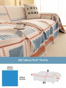 1pc Bohemian Geometric Tassel Sofa Cover Blanket, Anti-Cat Scratch Sofa Slipcover, Multi-Functional Furniture Protector For Sofa, Bed, Living Room Home Decor - Multicolor - View 12