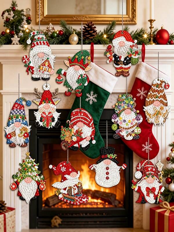 DIY Diamond Painting Christmas Decoration Set - Vibrant Keychains With Round Diamonds, Snowflakes, Reindeer, Trees & More - Perfect For Holiday Decor And Handmade Crafts, Christmas Diamond Art, Christmas Decorations, Christmas Crafts.