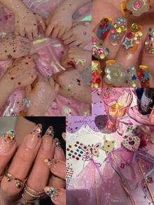 2PCS Multi-Particle 3D Asymmetric Self-Adhesive Rhinestone Bow & Heart Y2K Holiday Gift DIY Music Festival Party Makeup Ball Face Decoration Rhinestone Stickers - Multicolor - View 3